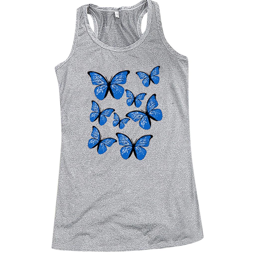 Women's Casual Fashion Loose Round Neck Colorful Butterfly Print Undershirt Tops