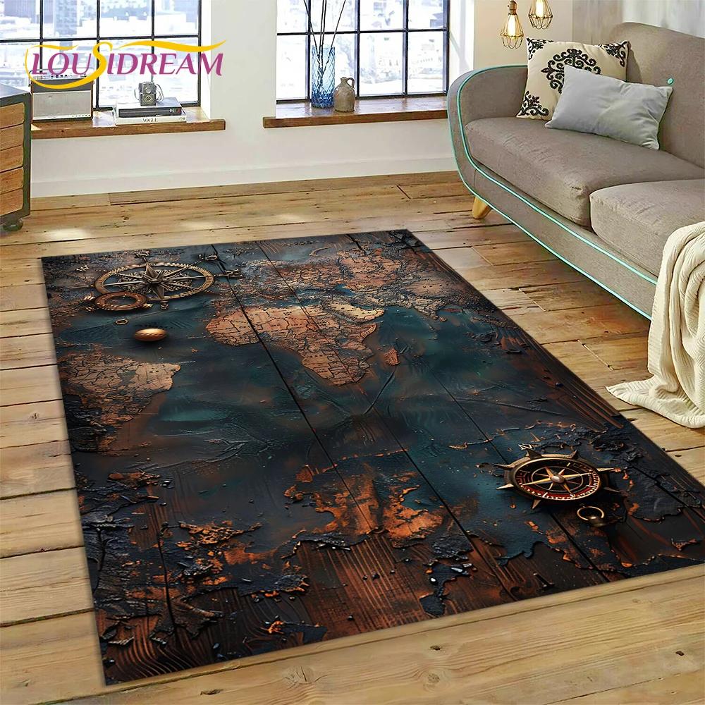 3D Древняя морская карта мира, компас, ковер, коврик для спальни, гостиной, дивана, украшение, детский игровой большой декоративный напольный коврик