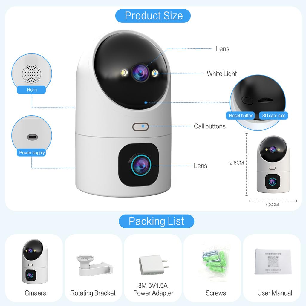 1 шт., камера Ultra HD, 5G, Wi-Fi, камера с двумя объективами, наблюдение за домашней безопасностью, цветное ночное автоматическое отслеживание, видеонаблюдение