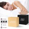 Wooden LED Alarm Digital Alarm Clock Wood Retro Glow Clock Desktop Table Decor Voice Control Snooze Function Desk Tools