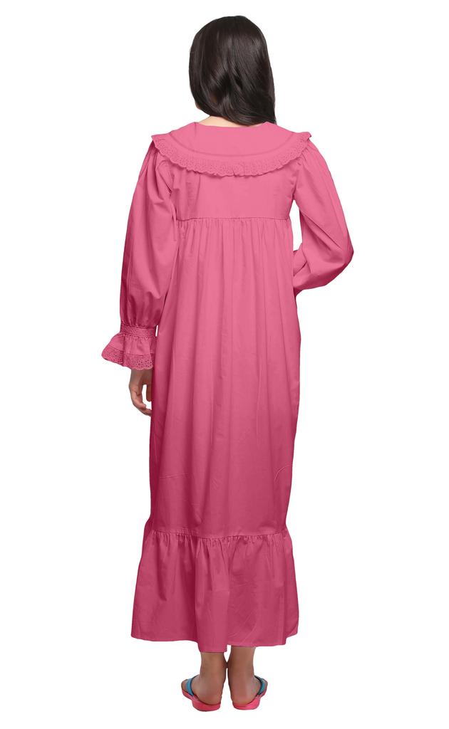 Moomaya Cotton Lace Neckline Sleepwear For Ladies Round Neck Womens