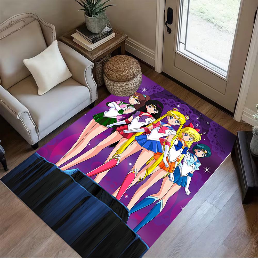 Sailor Moon Team-up Area Rug Design for Kitchen Entryway Dining Room Game Room Antislip Carpet Decorate Offices Perfect Birthday/Christmas Gift Idea