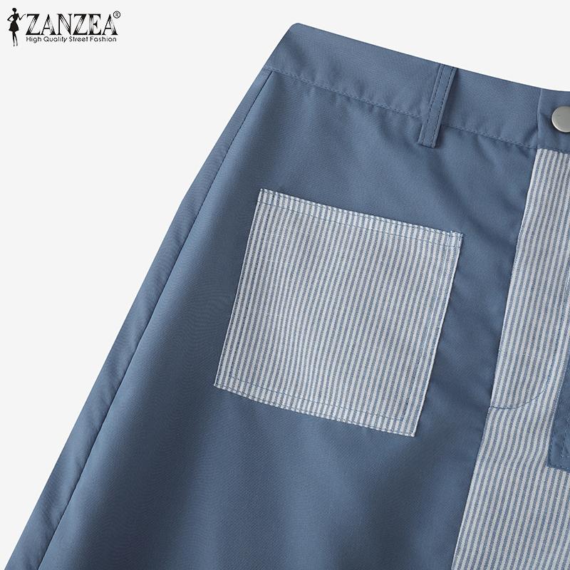 ZANZEA Женские повседневные миди-юбки в полоску пэчворк