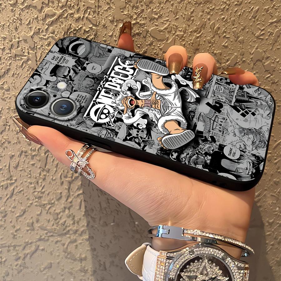 Ones Pieces Luffys Gear 5 Case for iPhone 15 16 14 Plus 13 12 11 17 Pro Max Air XS Max XR 7 8 Black Soft Phone Cover