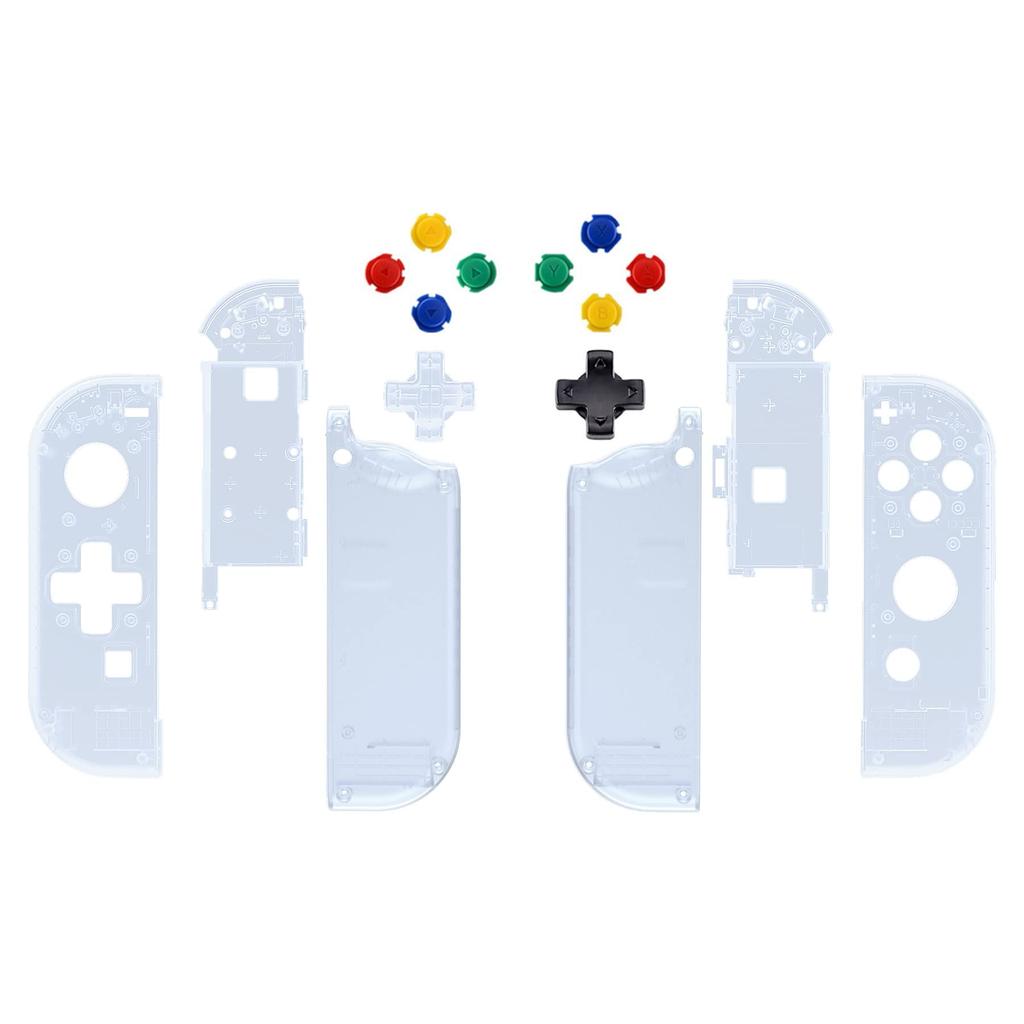 eXtremeRate Handheld Controller Shell Case Key for Switch Clear Housing for Switch OLED with Full Set Buttons (direction Version) Joy-Con, [Glacier