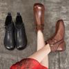 Women Winter Fashion Flat Boots Cotton Shoes Genuine Leather Soft Soled Retro Versatile Solid Color Short Boots