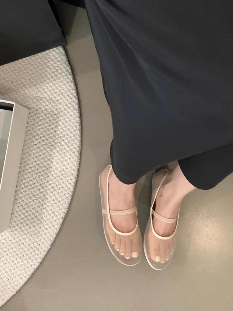 Fashion Designer Autumn Women Mesh Fabric Ballet Flat Shoes Fashion Shallow Elastic Band Ladies Comfort Soft Sole Mary Jane Shoes