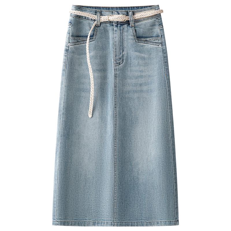 Летняя женская джинсовая юбка миди с высокой посадкой - Приталенная А-силуэта для фигуры типа "груша"