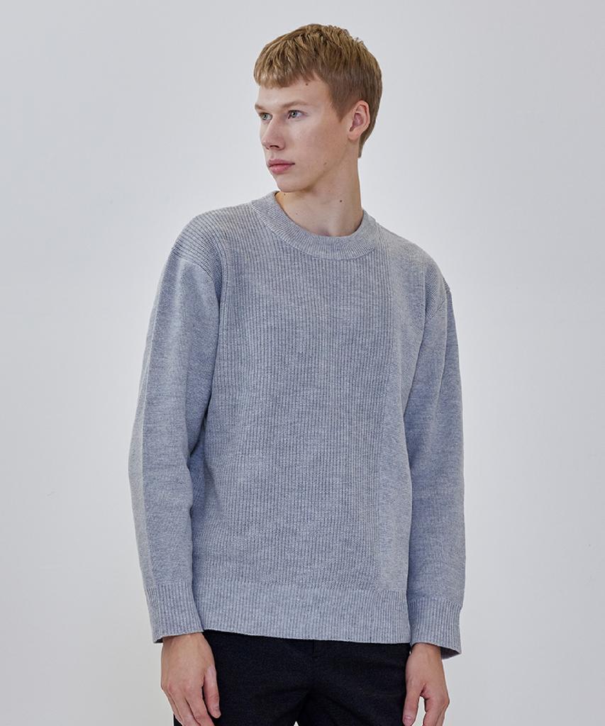 ADHOC Men'S Modified Knit Crew Neck Knit (Light Gray)
