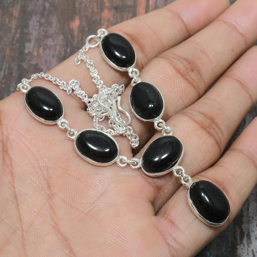 Black Onyx Gemstone  925 Sterling Silver Handmade Wonderful Jewelry Necklace