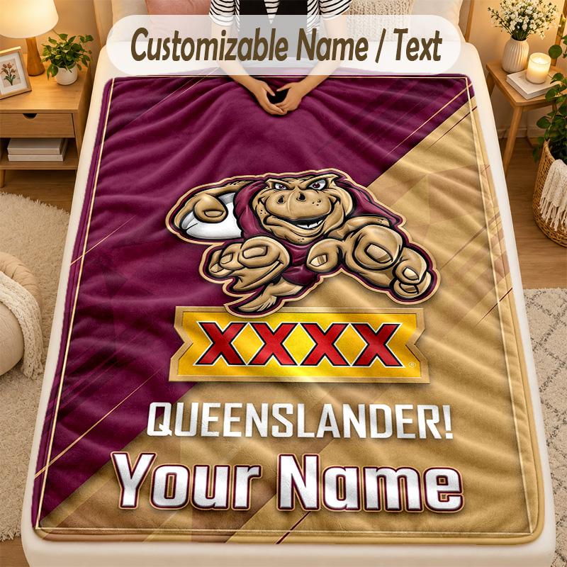 Flannel BlanketQueensland Maroons Custom Name Text Personalized Soft Warm Throw Blanket Home Decor Gift