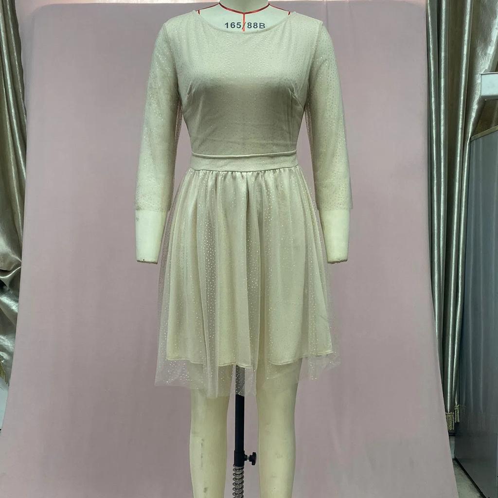 2025 Summer Women's Glitter Sequin Cocktail Dress, Lace High Waist Short Party Dress With Long Sleeves, Sparkling Evening Gown For Formal Events