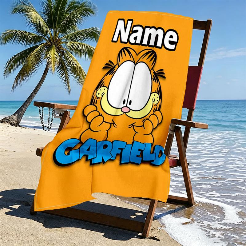 Custom Name Personalized Garfield Print Beach Towel, for Trip Camping Beach Party Home Decor, Birthday Gift for Family & Friends