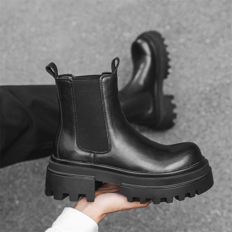 2024 new autumn high-top leather shoes platform heightening Chelsea boots men's British Martin boots 16773-J