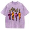 Radish Print Washed Denim T-shirt Unisex Loose Short Casual Design Clothes Y2K American Retro Top