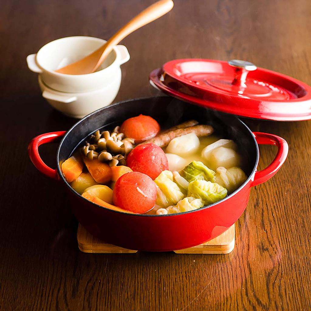 Cast Pot 24cm Shallow Red Cast Enamel Pot Waterless Cooking Steam Circulation External Enamel Processing Special Matte Enamel Inside Processing