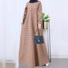 In-Stock Women's Cotton Linen Plaid Long Sleeve Maxi Dress - Casual Loose-Fit for Spring/Autumn