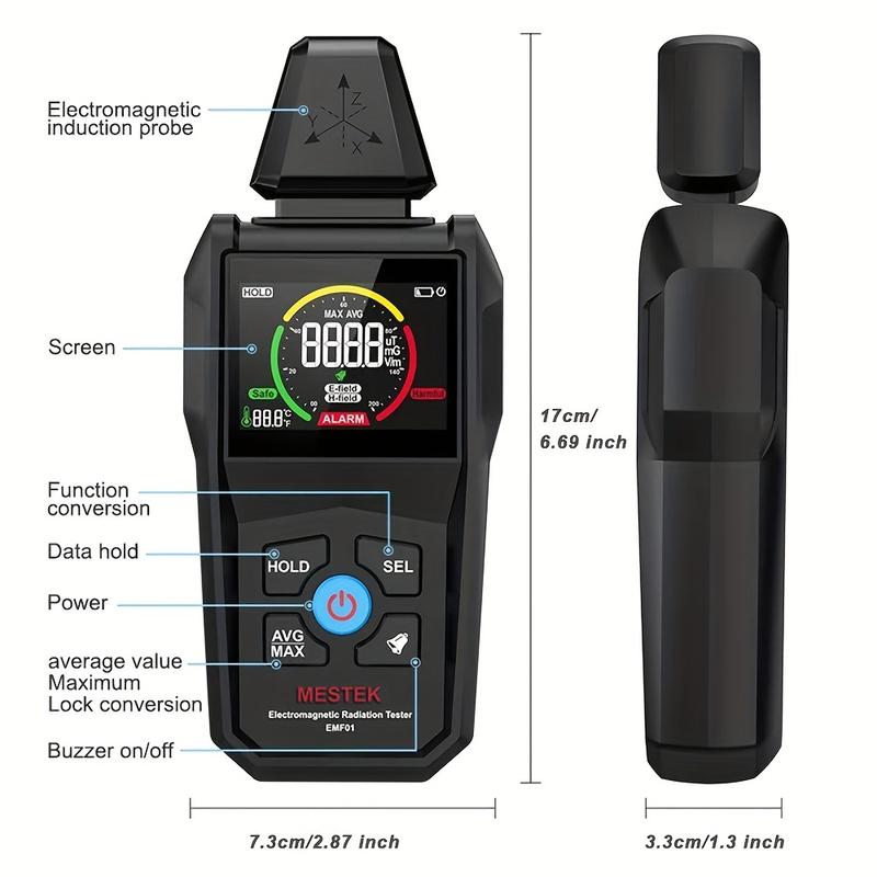 MESTEK EMF01 Electromagnetic Field Radiation Detector Ghost Hunting Digital LCD EMF Meter for Home Office Router Microwave