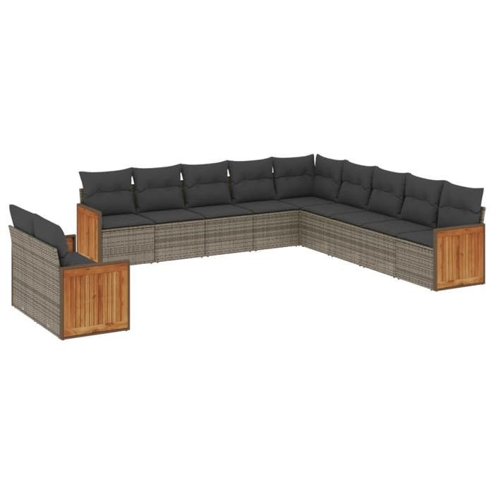 VidaXL Salon de Jardin avec Coussins 11 pcs, Canapés de Terrasse, Ensemble de Meubles de Patio, Mobilier d'Extérieur, Gris 3227810