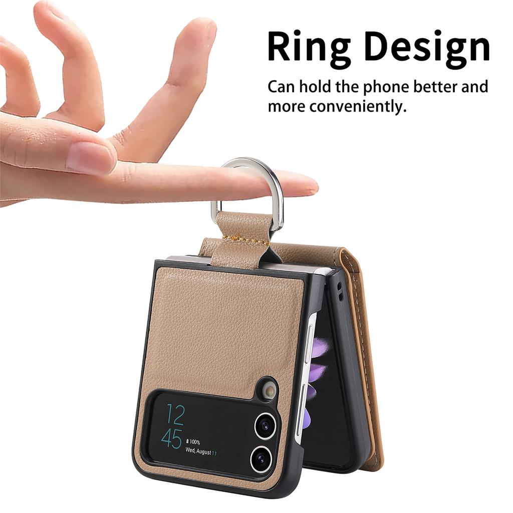 Anti-Falling Finger Ring Card Holder Leather Case for Samsung Galaxy Z Flip 4 Flip4 5G Flip3 Flip5 Flip 3 5 Zflip3 Phone Cover