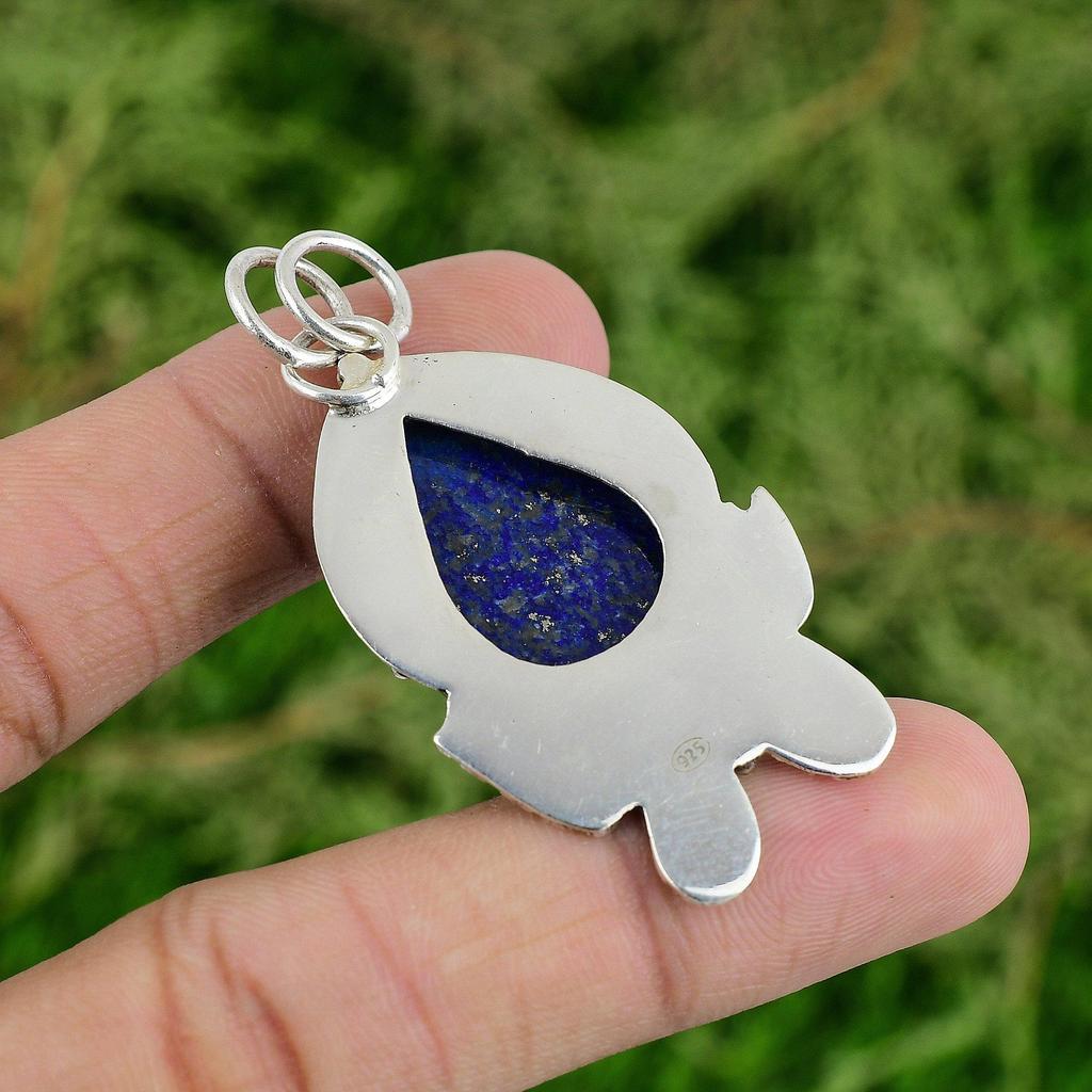 Daughters Day Deal Lapis Lazuli Gemstone Bezel Boho Pendant Jewelry 925 Silver