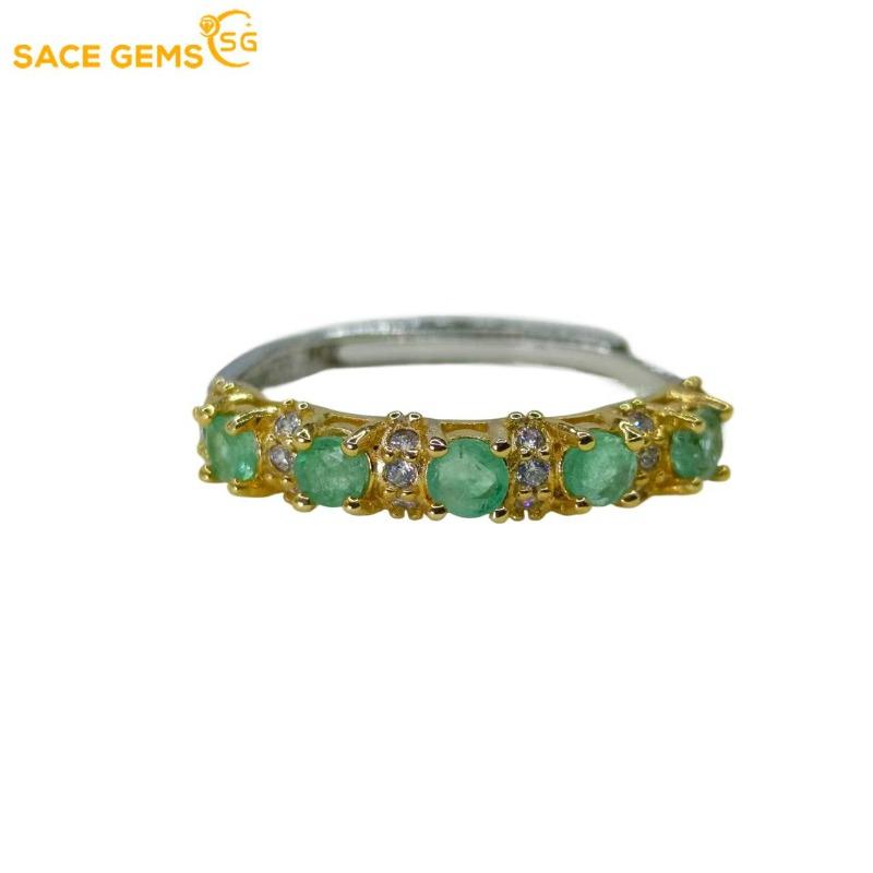 Sace Gems Кольца из стерлингового серебра 925 пробы 3 мм с натуральным изумрудом для женщин, для помолвки, для коктейльной вечеринки, ювелирные изделия