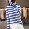 Осень и зима новый вязаный свитер женский полосатый базовый топ с воротником-стойкой пуловер Энди флисовый топ свободный и тонкий свитер
