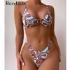 Printed High Leg Cut Metal Rings Bikini Women Swimwear Female Swimsuit Two-pieces Bikini Set Bather Bathing Suit Swim Lady