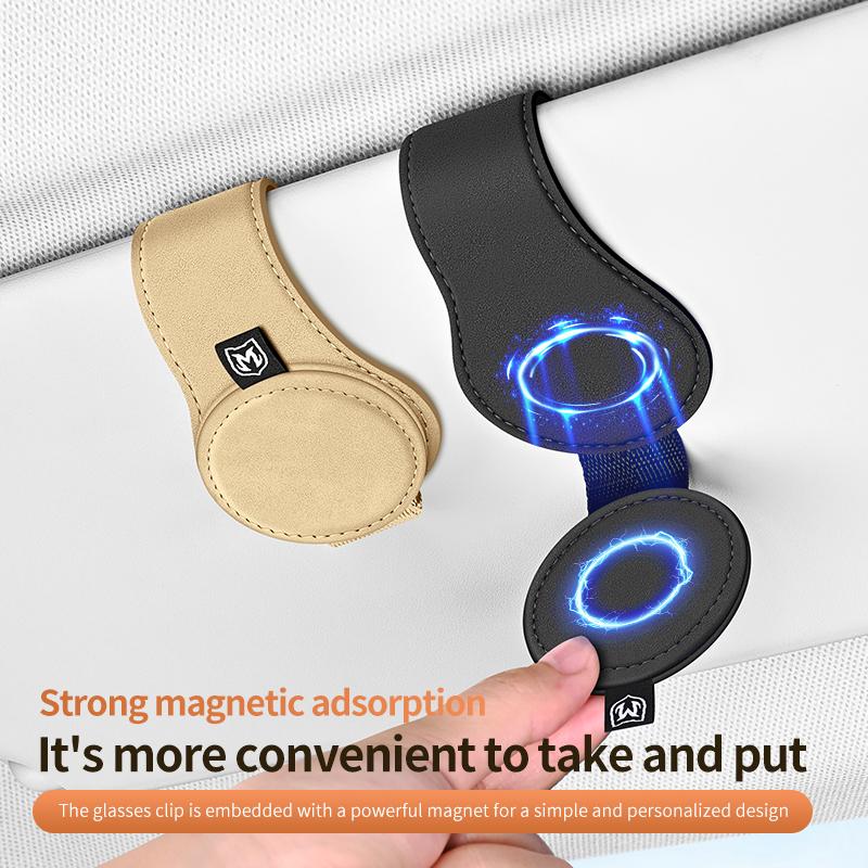 Magnetic Car Auto Sun Visor Eyeglass Hanger Clip Leather Glasses Holder Multi-Function Universal Automobile Accessories Storage