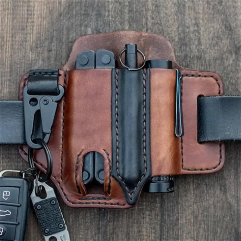 Кожаный чехол для мультитула Leatherman Чехол EDC Карманный органайзер с держателем для ключей для ремня и фонарика Инструмент для кемпинга и активного отдыха