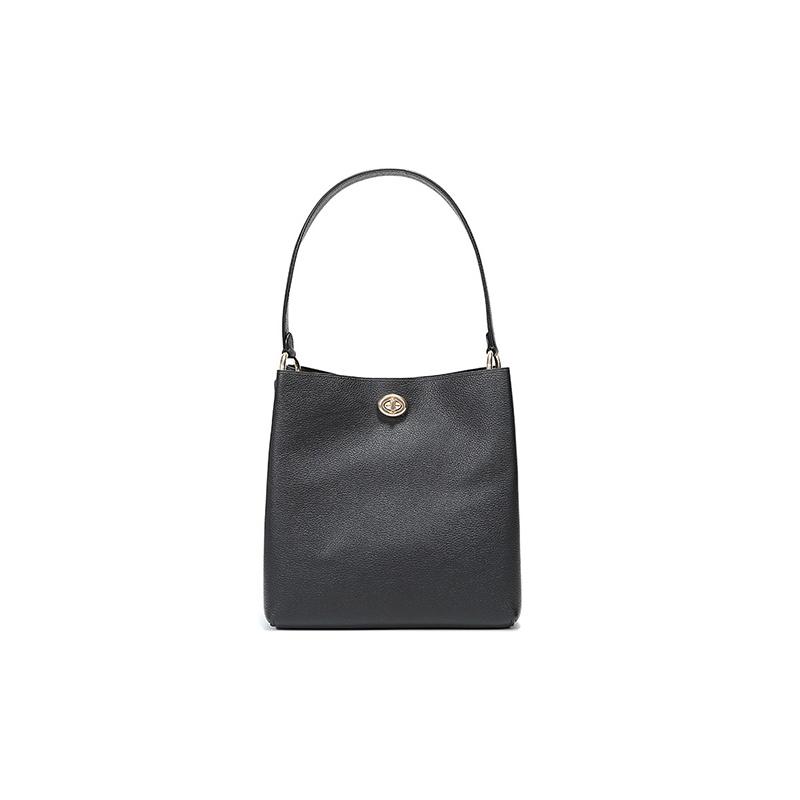 COACH Charlie 26 Solid Color Magnetic Closure Leather Bucket Bag Shoulder Crossbody Handbag Women's Black