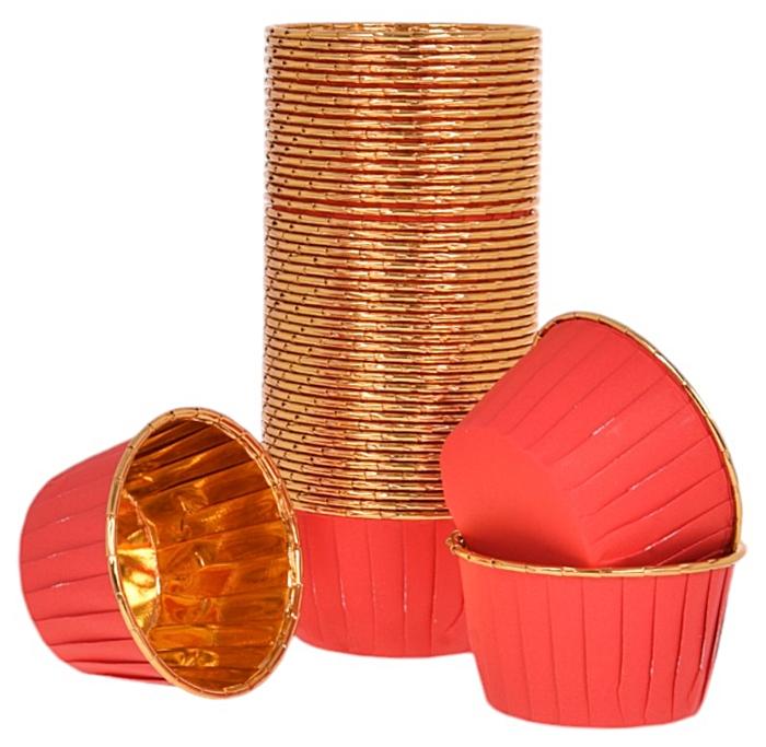 50Szt Papilotki Do Muffin Babeczek Kubeczki Czerwono Złote 50X40 Mm