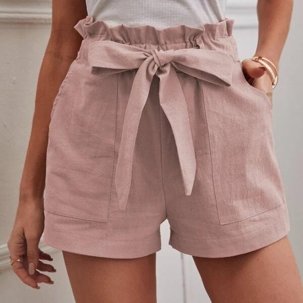 Летние женские свободные льняные повседневные шорты с карманами, однотонные, большого размера, с высокой талией, широкие брюки