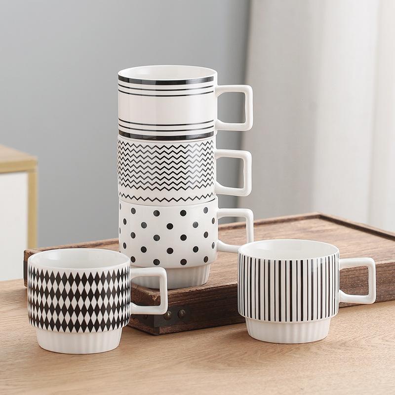 Ceramic Mug Black and White Geometric Drinking Cup High Value Coffee Cup Office Design Niche Cup