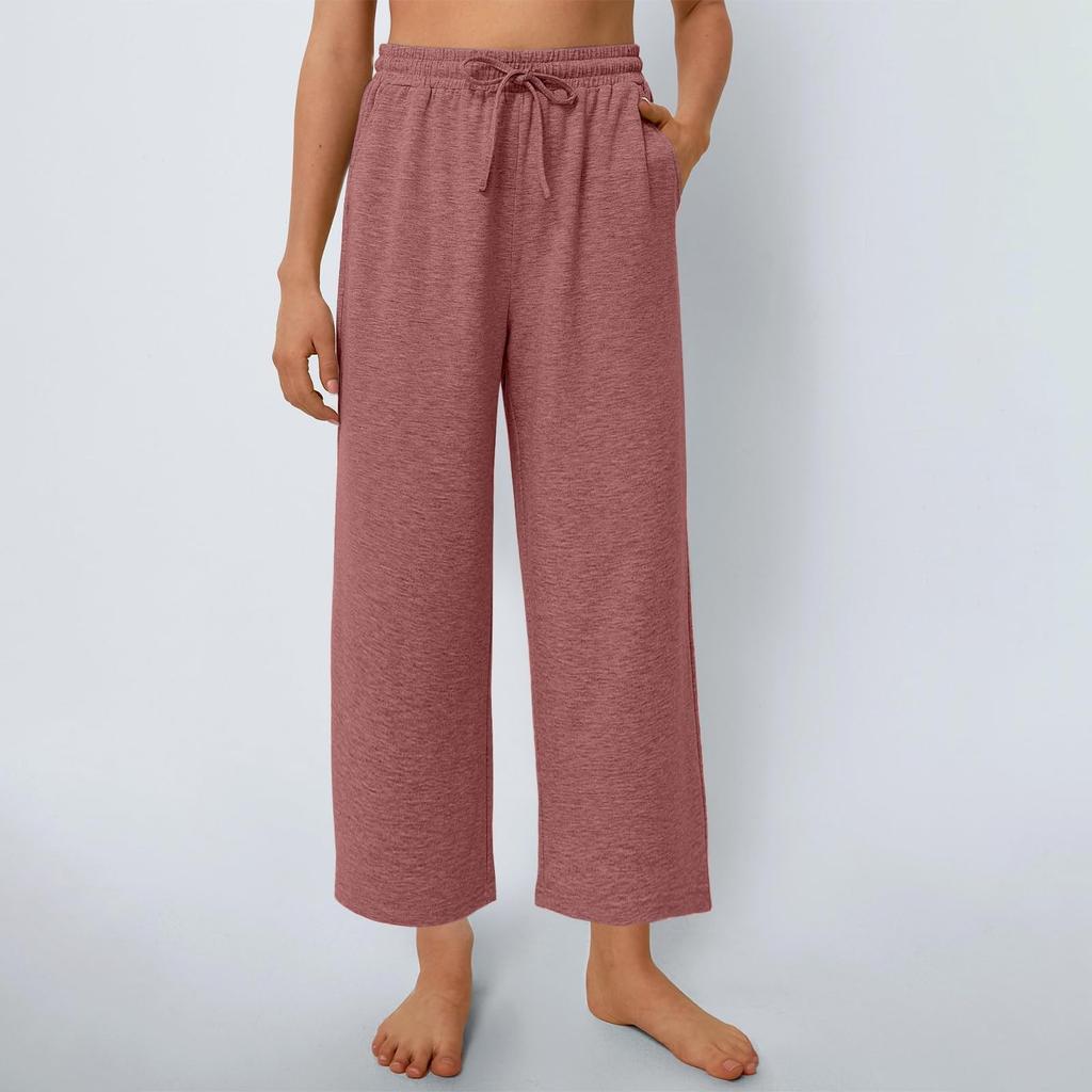 Женские брюки, повседневные однотонные брюки с карманами, эластичный пояс, свободные прямые брюки