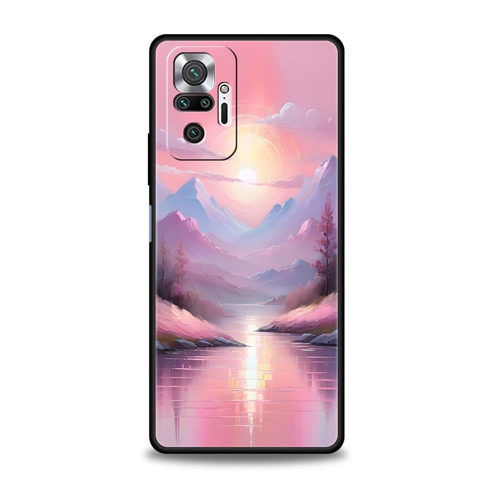 Pink Sunset Mountain Phone Case Cover for Redmi 14C 10C Note 15 14 13 12 10 11 K40 Pro Plus 5G Soft TPU Shockproof Shell Fundas