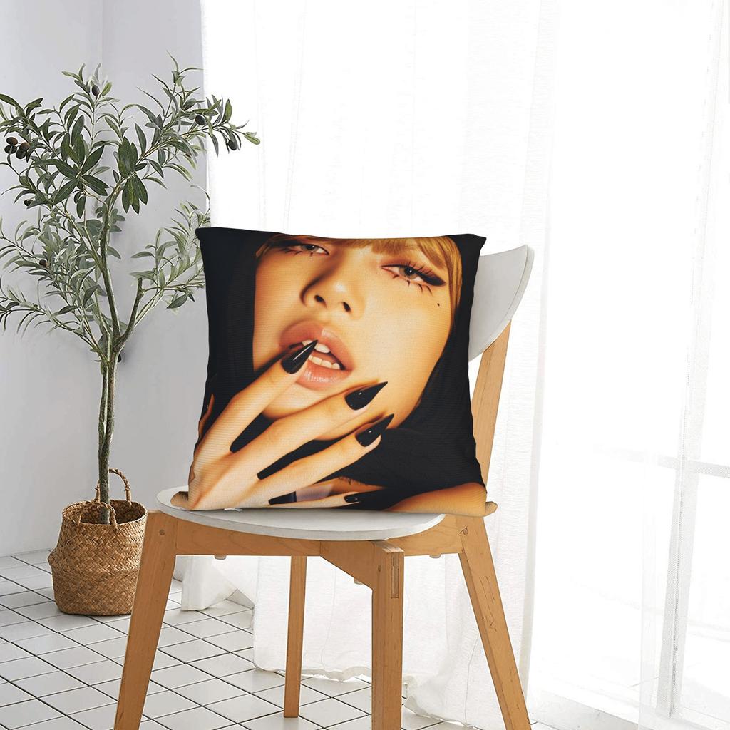 Kpop Style Cool Girl Lisa Pillow Case Vintage Pillow Cover Comfy Pillowcases For Living Room Sofa