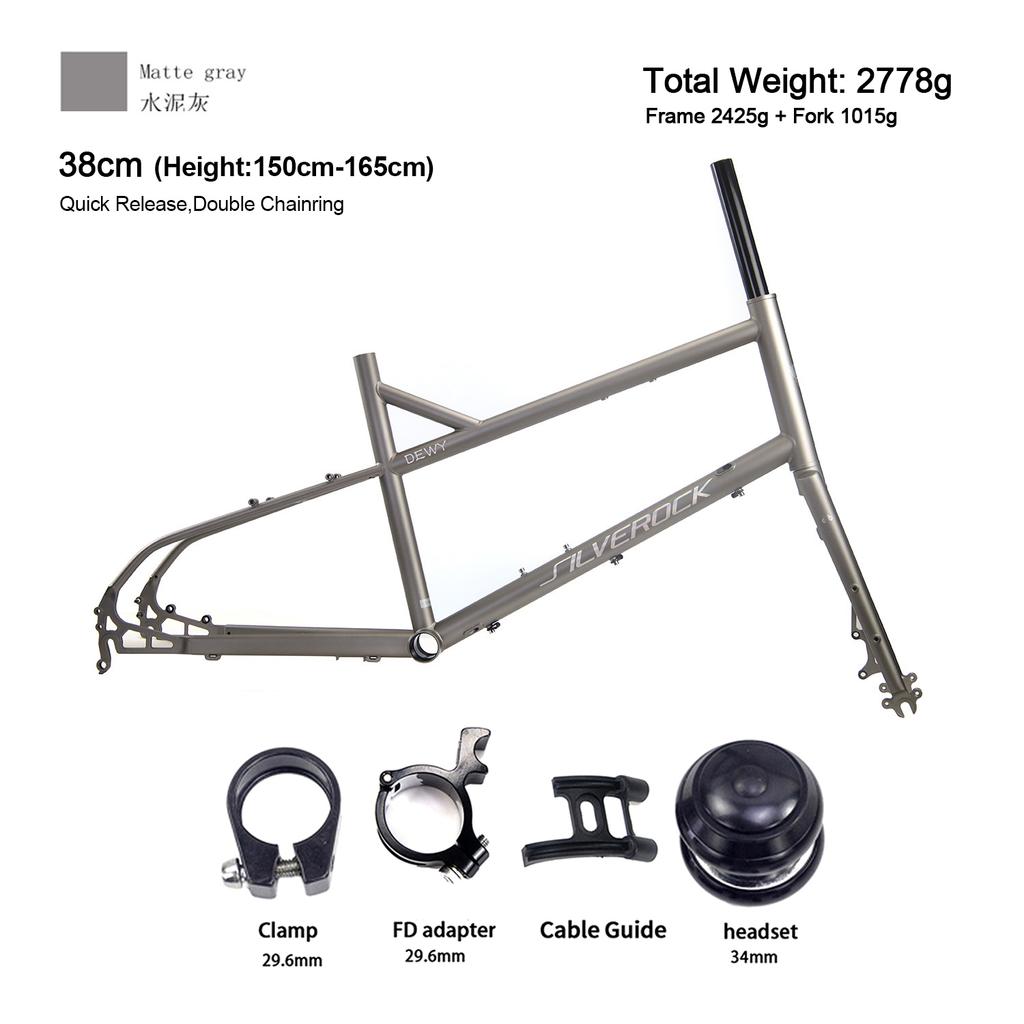 SILVEROCK DEWY Chrome Bicycle Frame 20" 406 451 Gravel Minivelo Disc Brake 2.2 Tire Urban Adult Classic Bike Matte Grey Frameset