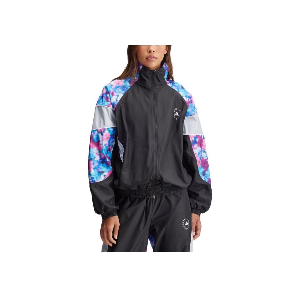 Adidas Stella McCartney Collaboration FW24 Brand Logo Fashion Stand Collar Retro Sports Long Sleeve Jacket Women Jacket Teal Black IW9848