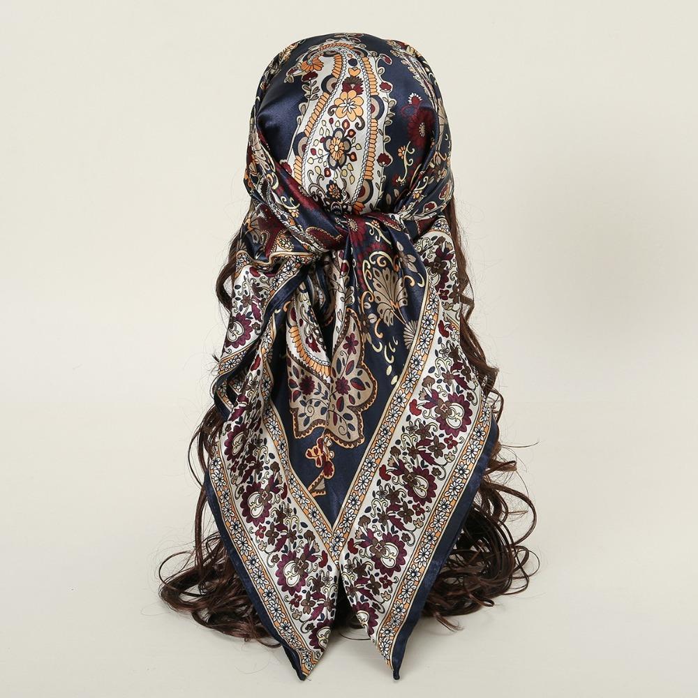 Satin Silk Large Hair Bandana Square Female Shawl Wrap Fashion Women Head Scarf