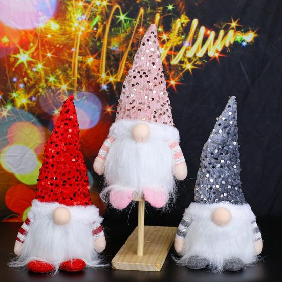 Light-Up Christmas Gnome Decoration Handmade Sequin Hat Faceless Dwarf Doll with Light Glowing Plush