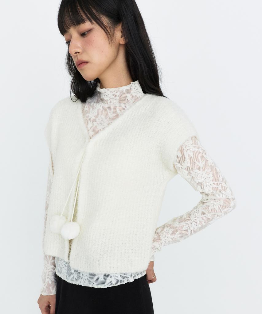 MONGDOL Lace Texture See-Through T-Shirt Ivory Mdts115Ivory