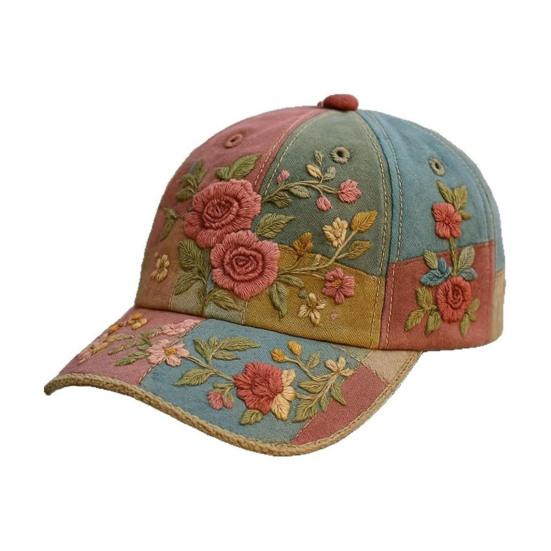 Baseball Hat Embroidery Flower Pattern 3D Printing Retro Sun Protection Summer Cap Hiking Outings Traveling