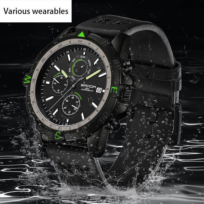 Новые электронные кварцевые мужские часы для альпинизма, спорта, плетеные мужские часы с календарем и тремя глазами и шестью иглами