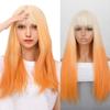Синтетический парик Омбре Оранжевые длинные прямые волосы с челкой Синтетические парики для косплея для женщин