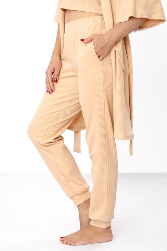 Комплект – Женский халат для дома свободного кроя + Топ + Брюки, Практичный дизайн, На любой сезон, 8449-050 HC