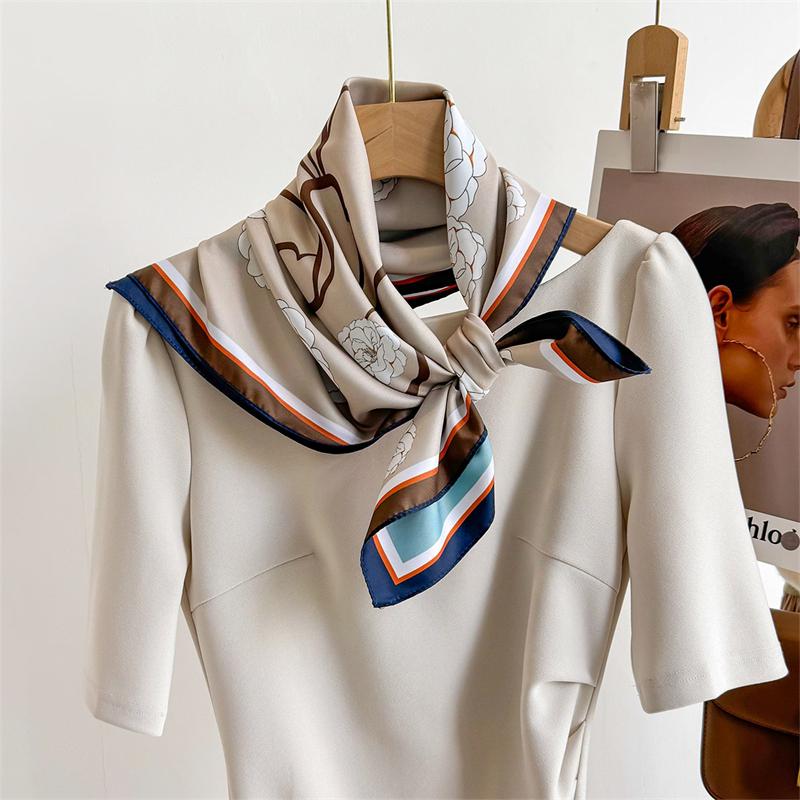 70cm Luxury Brand Square Scarf Design Double Side Shawl Wrap Print Twill Silk Women Hijab Female Foulard Headband Bandana