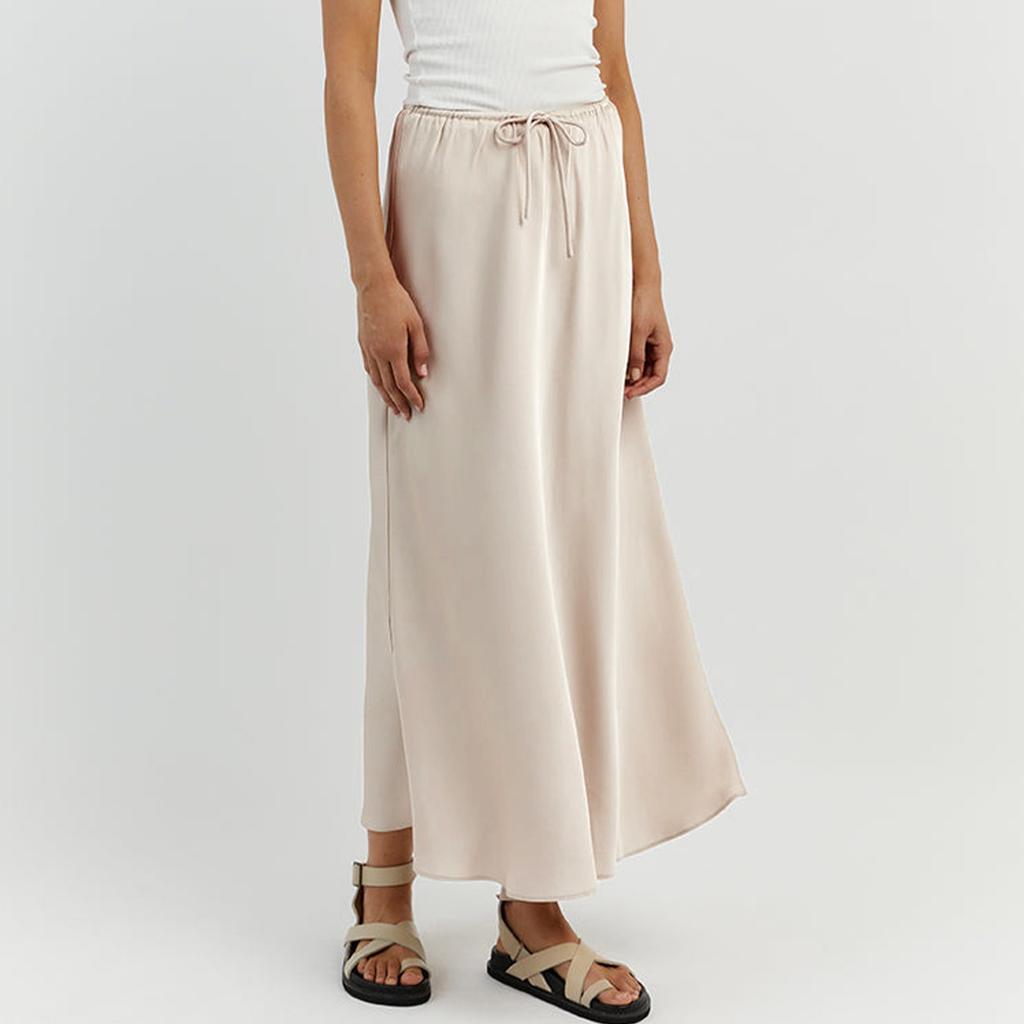 Новая атласная длинная юбка с высокой талией и завязками, однотонная юбка для женщин