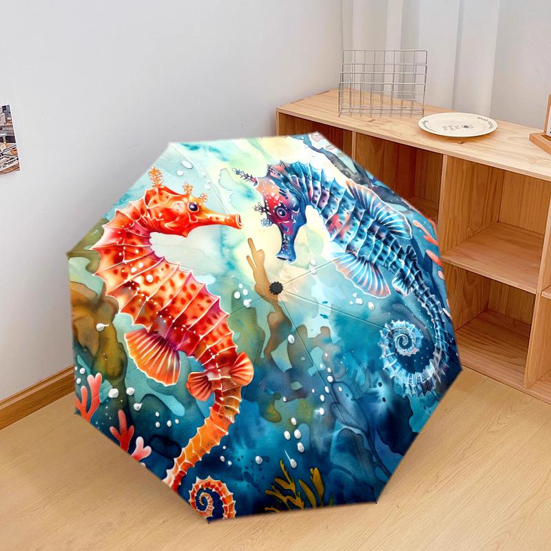 1 шт. Автоматический складной зонт - Узор Морские животные, Портативный и складной дизайн с 8 спицами, Рождественские и Новогодние подарки