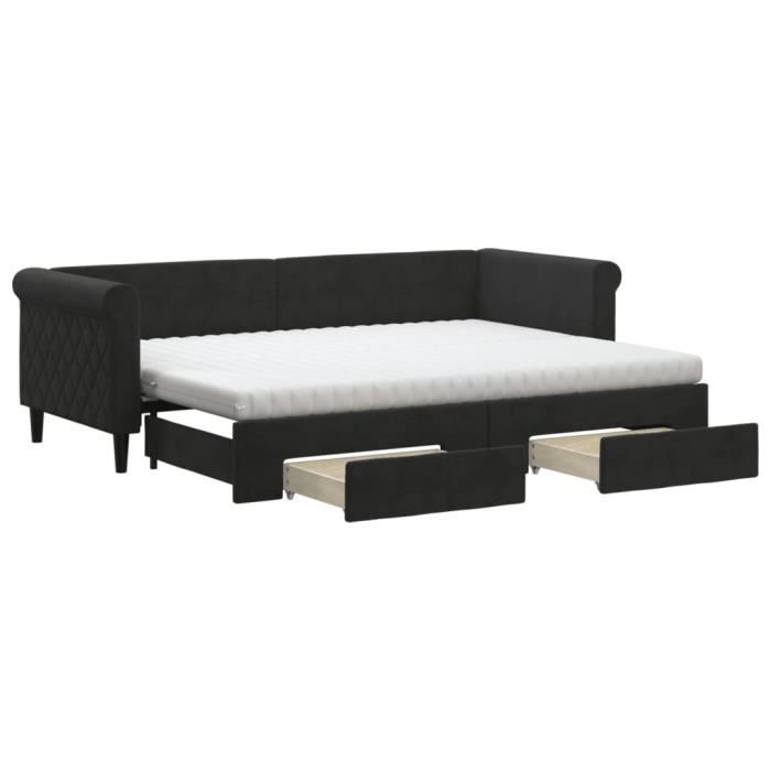 VidaXL Daybed with Trundle and Drawers Black 80x200 Cm Velvet 3197840